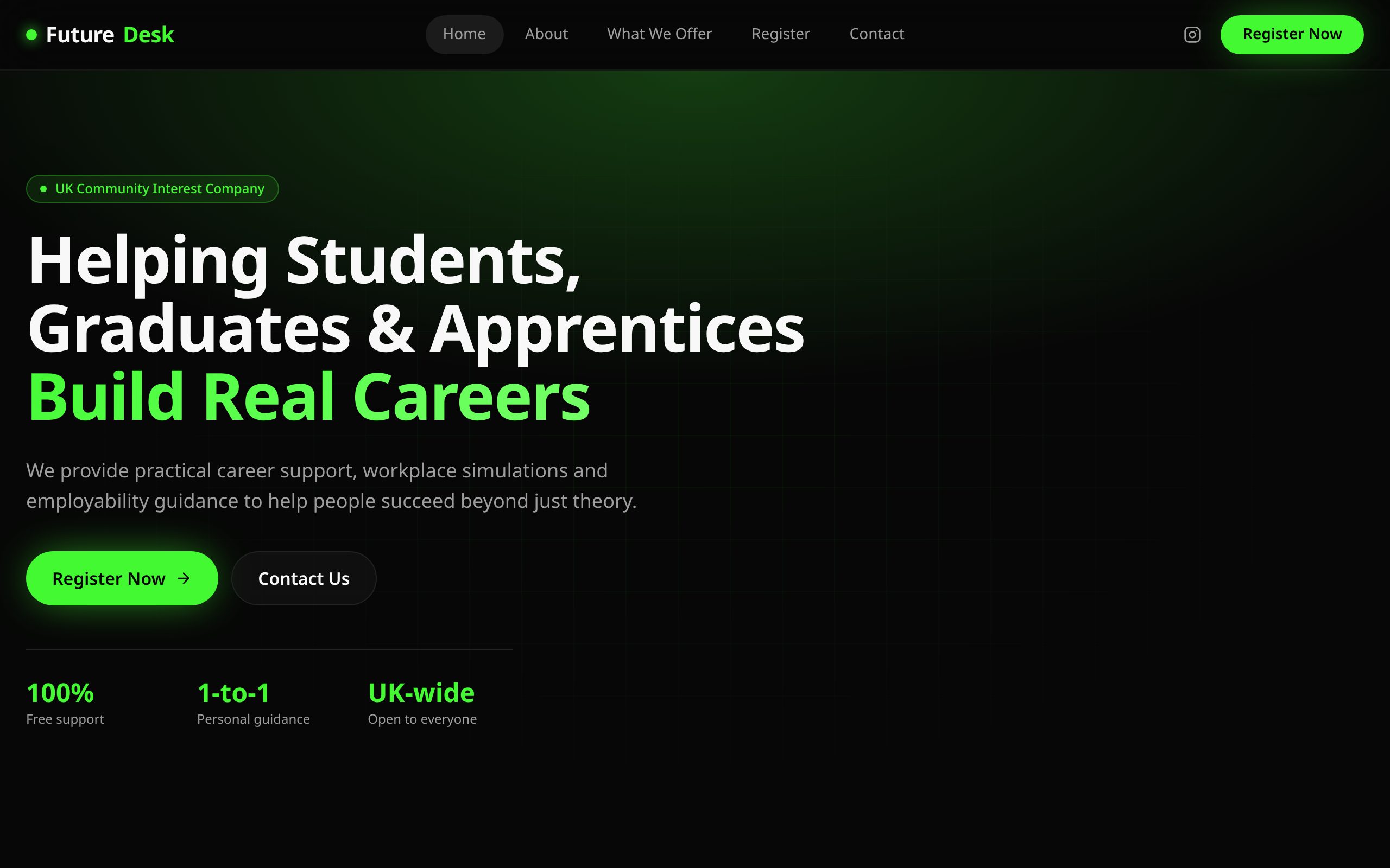 Homepage of the FutureDesk C.I.C. website project